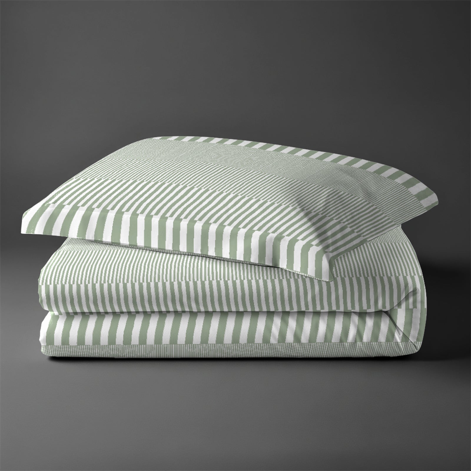 Single size cotton duvet cover set Cascade Stripe Green Pizuna Linens durable and breathable